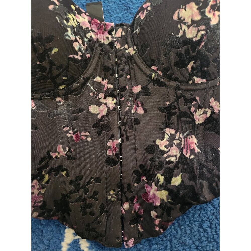 Windsor Women's Velvet Floral Black Corset Small - Picture 2 of 5